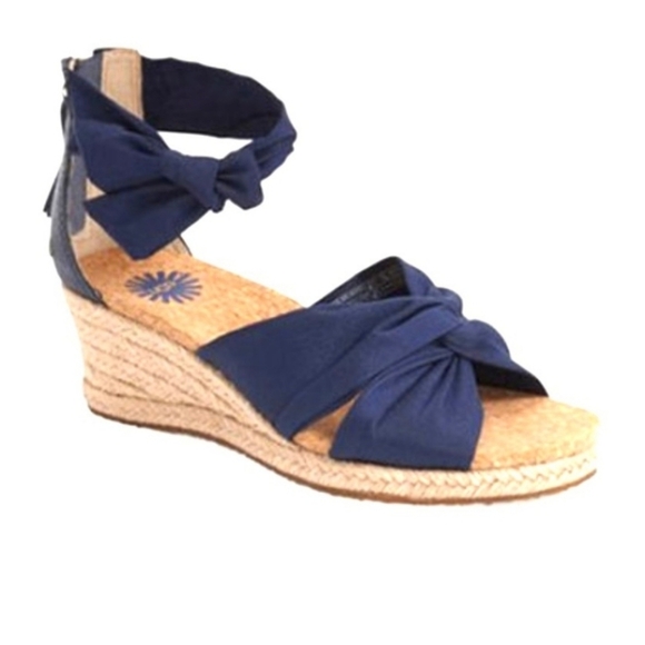 Ugg Starla Navy Blue Tie Wedge Navy Blue Ankle Espadrille Sandals Size 7 - Picture 2 of 12